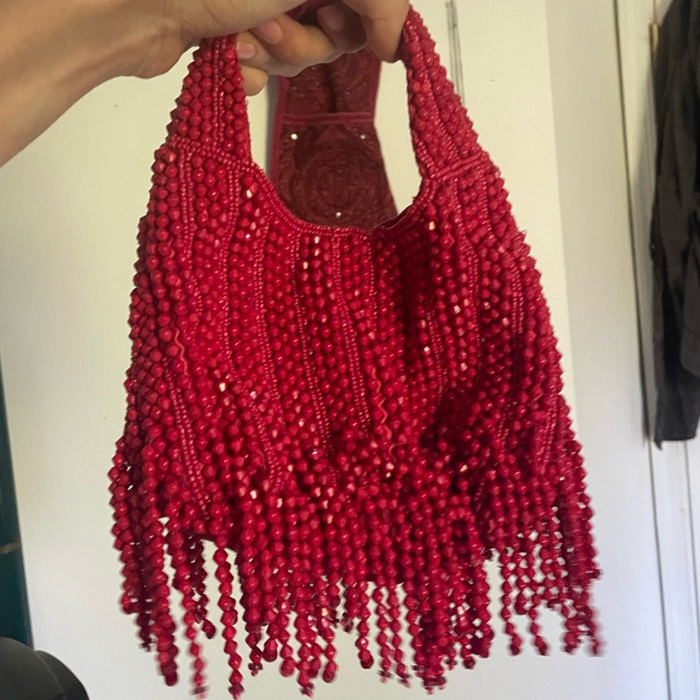 Boho beaded red jewel bag